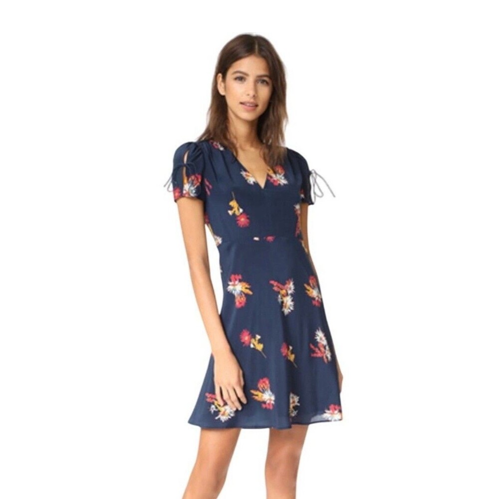 Madewell 100% Silk fit & flare dress floral size 4 Navy Preppy Chic Mini Date